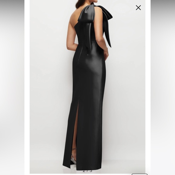 Alfred Sung Bow One-Shoulder Satin Twill Column Dress D861 Black NWT Size 6 - Picture 5 of 7